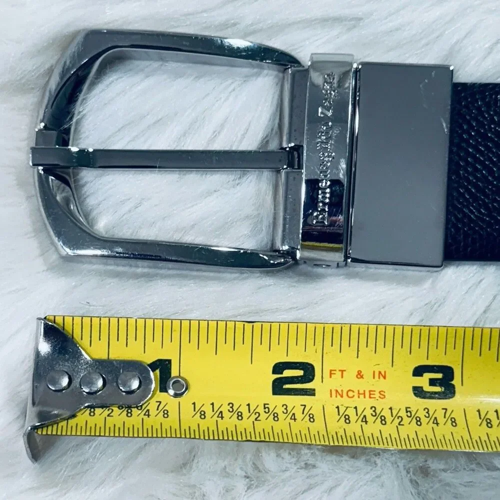 Ermenegildo Zegna Reversible Belt Palladium Black Smooth Textured Men’s Size 32